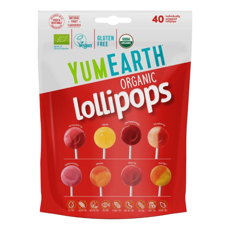 YUMEARTH Ovocná lízátka mix 8 příchutí BIO 40 kusů