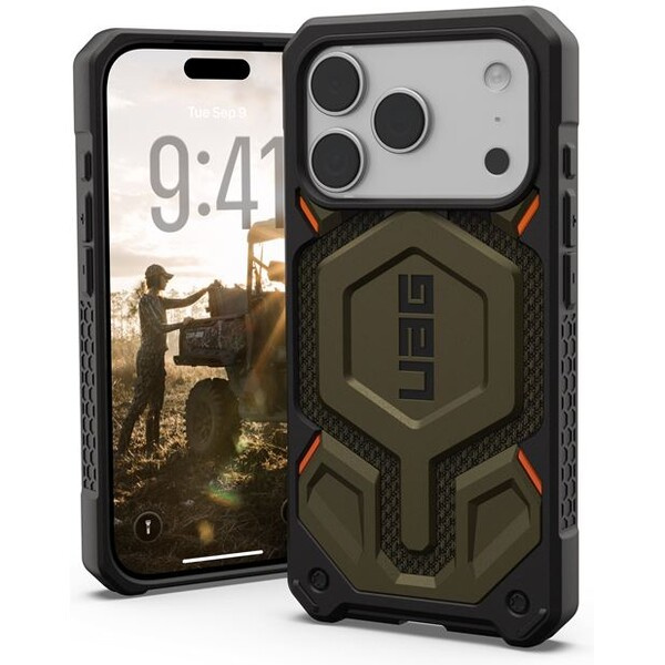 UAG Monarch Pro MagSafe Kevlar kryt iPhone 17 Pro zelený