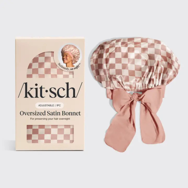 KITSCH Saténová čepice na spaní - Terracotta Checker