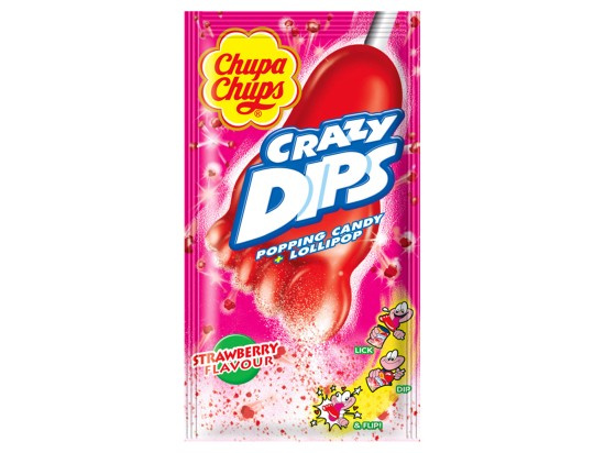 Chupa Chups Crazy Dips Drops s jahodovou příchutí s praskajicím práškem 14g
