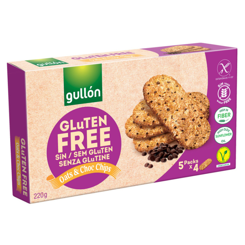 Gullón Oats & Choc Chips sušenky bez lepku s kousky čokolády