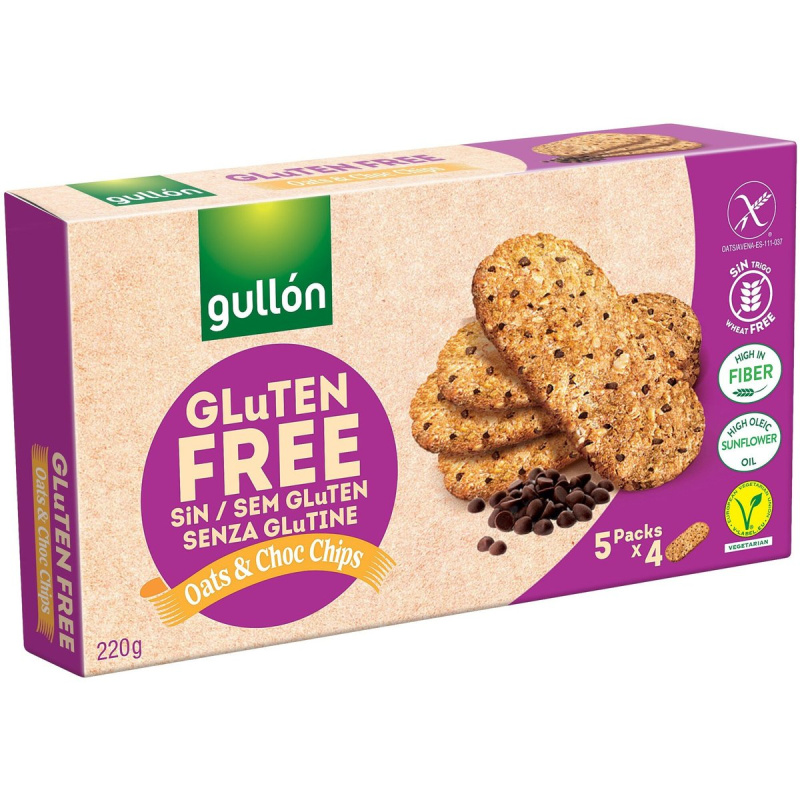Gullón Oats & Choc Chips sušenky bez lepku s kousky čokolády
