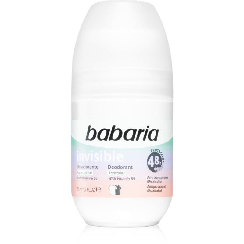 Babaria Deodorant Invisible antiperspirant roll-on proti bílým a žlutým skvrnám 50 ml