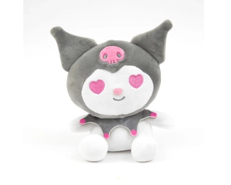 Plyšová hračka Kuromi 32 cm – šedá s jahodou (HELLO KITTY kolekce)