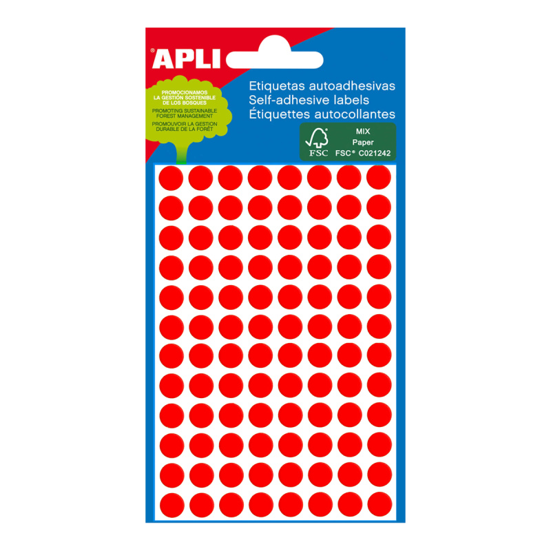 APLI Samolepicí etikety v sáčku 8 mm - červené