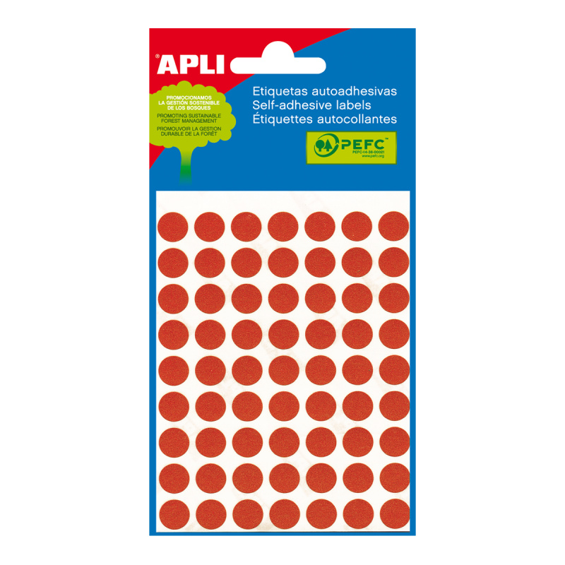 APLI Samolepicí etikety v sáčku 10 mm - červené