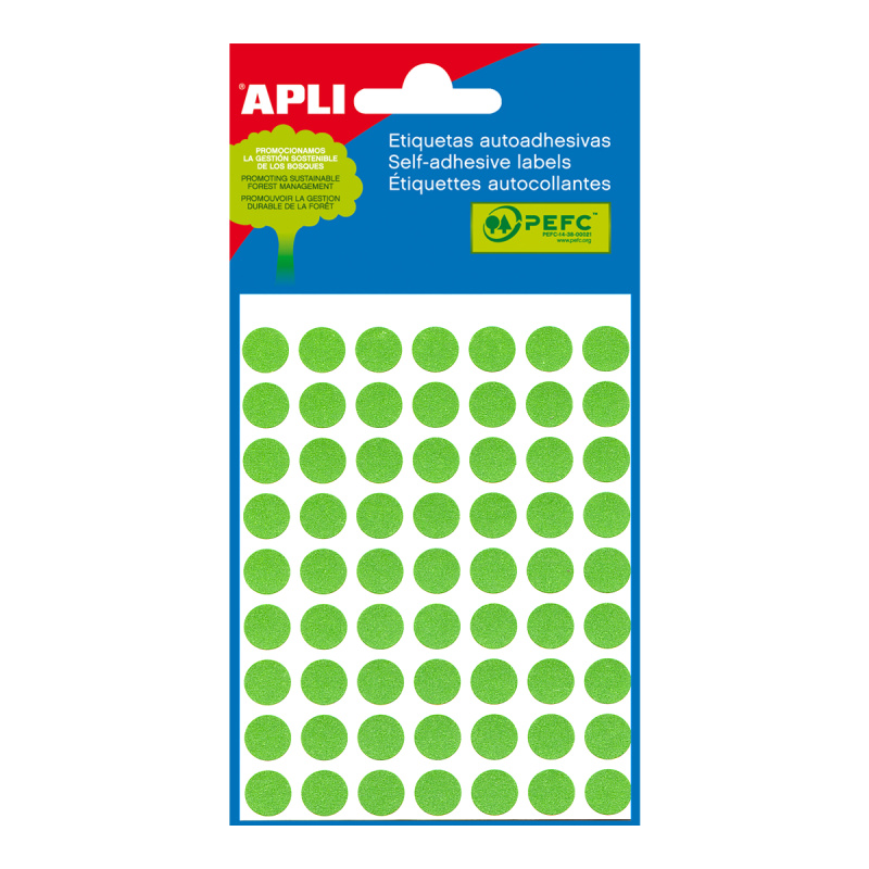 APLI Samolepicí etikety v sáčku 10 mm - zelené