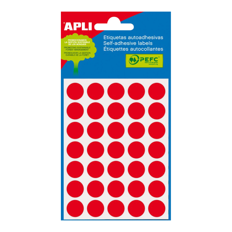 APLI Samolepicí etikety v sáčku 13 mm - červené