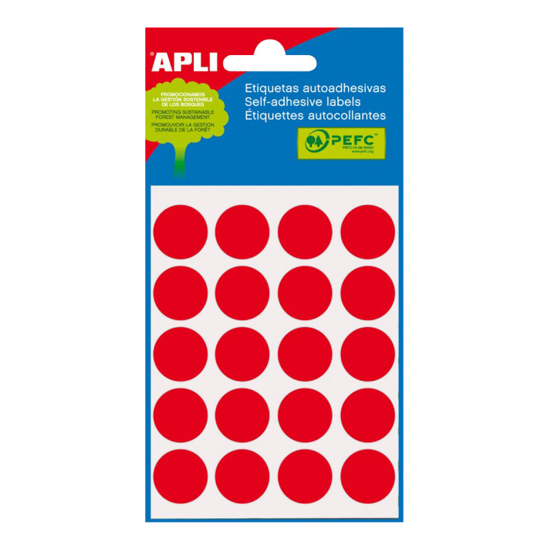 APLI Samolepicí etikety v sáčku 19 mm - červené