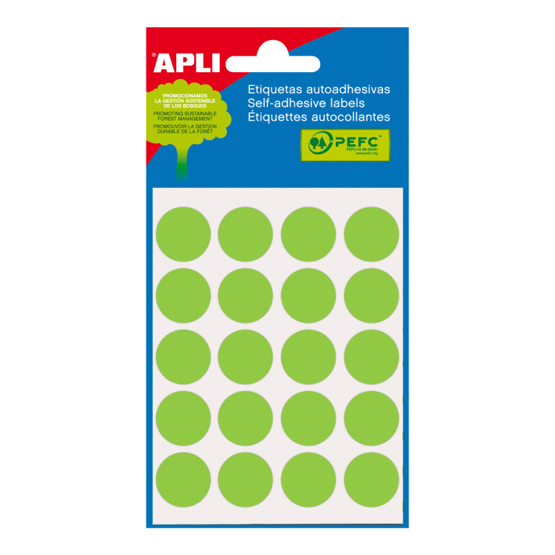 APLI Samolepicí etikety v sáčku 19 mm - zelené