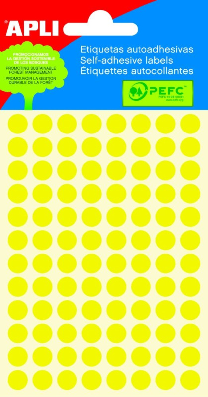 APLI Samolepicí etikety v sáčku 8 mm - žluté fluo