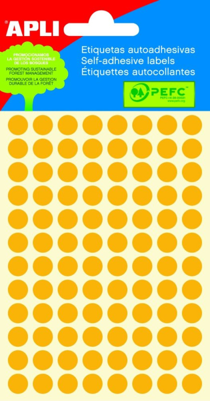 APLI Samolepicí etikety v sáčku 8 mm - oranžové fluo