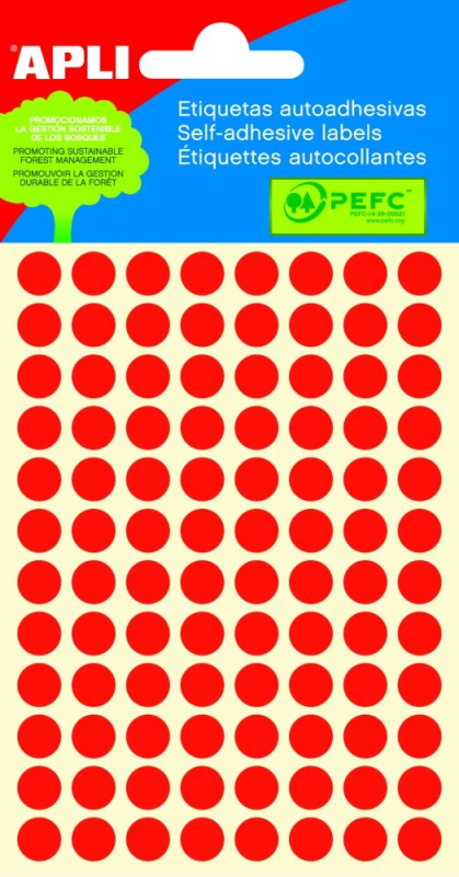 APLI Samolepicí etikety v sáčku 8 mm - červené fluo