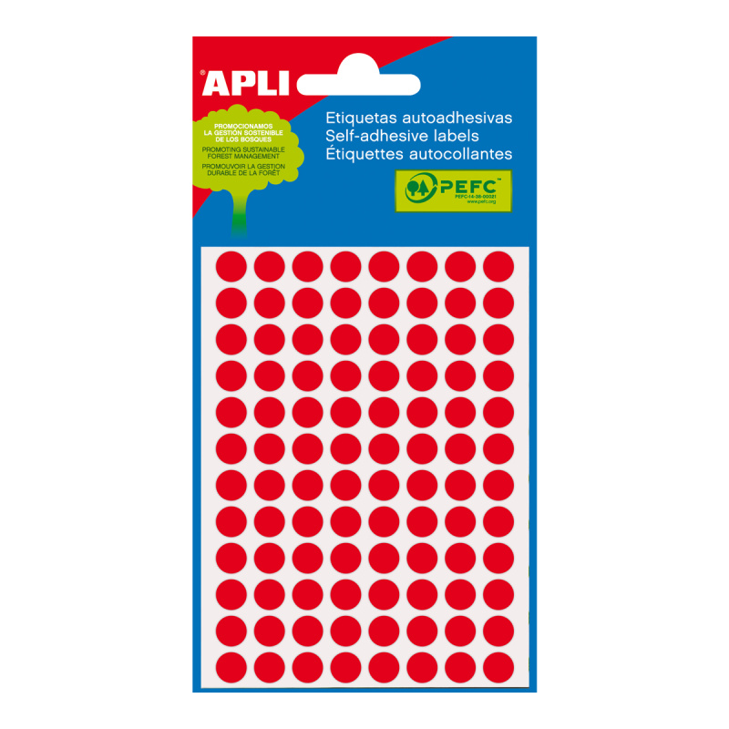 APLI Samolepicí etikety v sáčku 8 mm - červené fluo