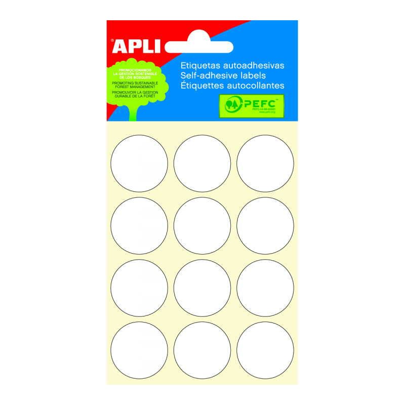 APLI Samolepicí etikety v sáčku 25 mm - bílé