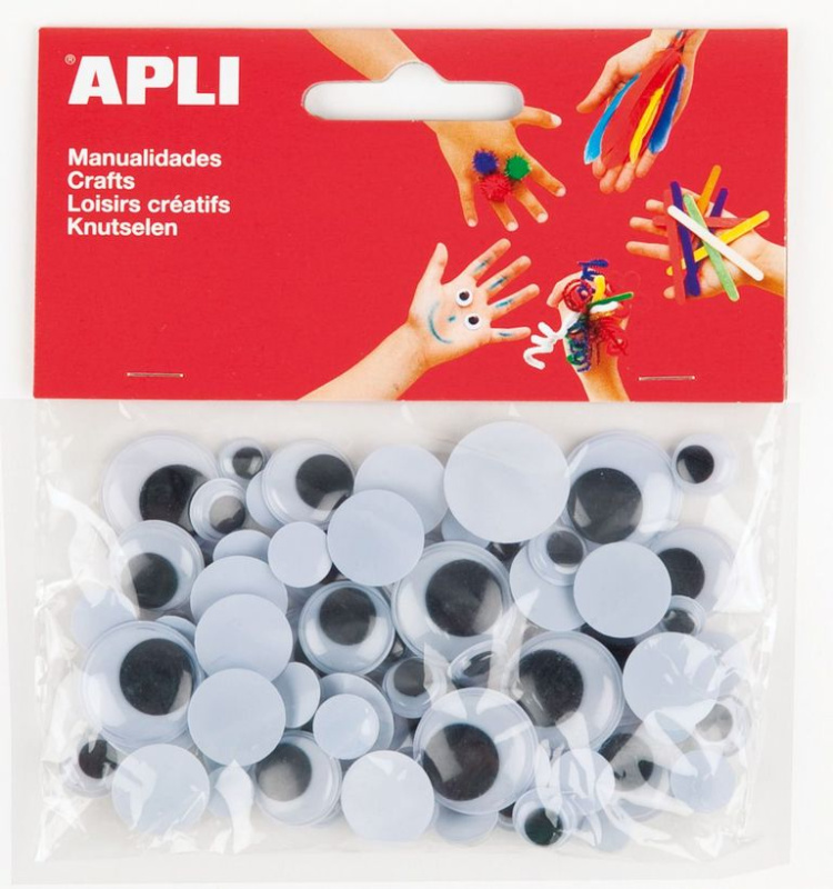 APLI Pohyblivé oči - kulaté, černé - 75 ks