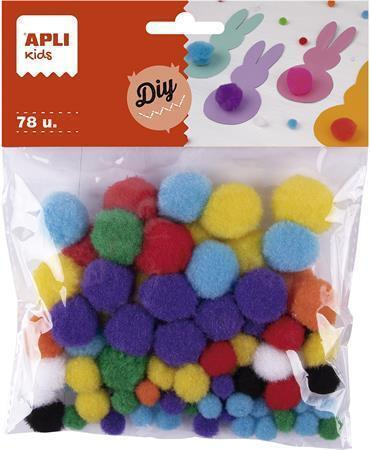APLI Dekorativní Pom-pom kuličky 78 ks, barevný mix