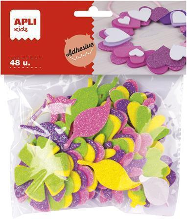 APLI Samolepky pěnové - kytky - 48 ks, mix barev