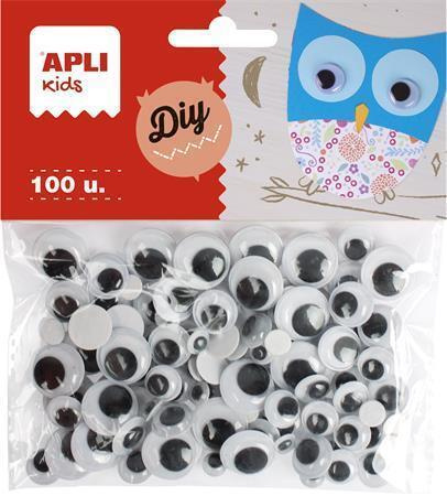 APLI Pohyblivé oči - kulaté, samolepicí - černé - 100 ks