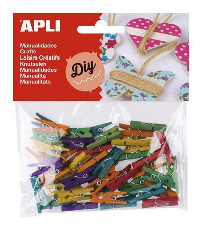 APLI Dřevěné kolíčky - barevný mix - 45 ks