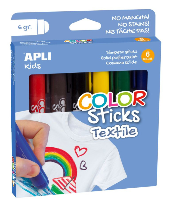 Barvy v tyčince na textil APLI, 6 × 6 g, mix barev