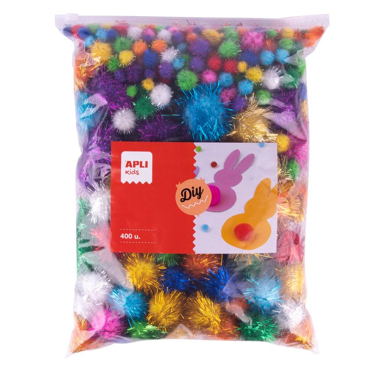 APLI Velká sada pom-pom kuličky se třpytkami - mix velikostí a barev - 400 ks