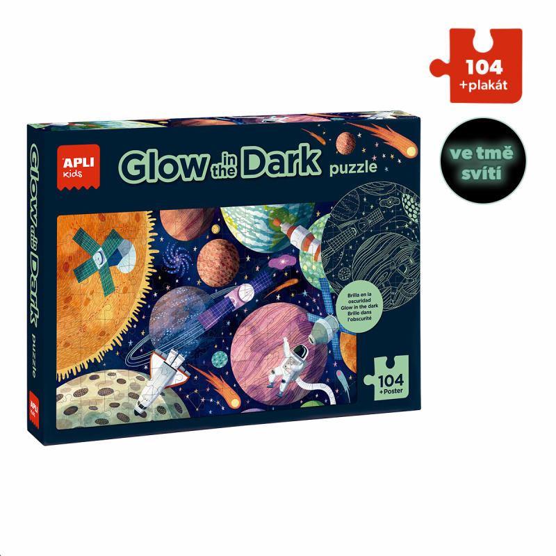 Puzzle svítící ve tmě Apli - Sluneční soustava, 104 ks, 5+