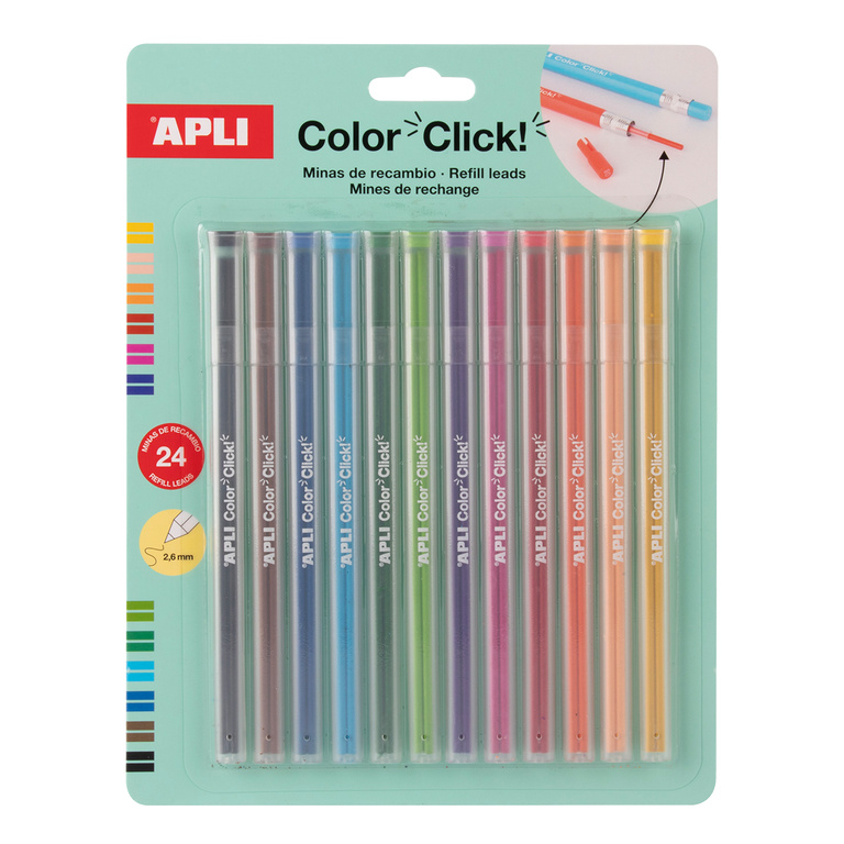 Náhradní tuhy pro stiskací pastelky APLI - Color Click, 2 × 12 ks, blistr, mix barev