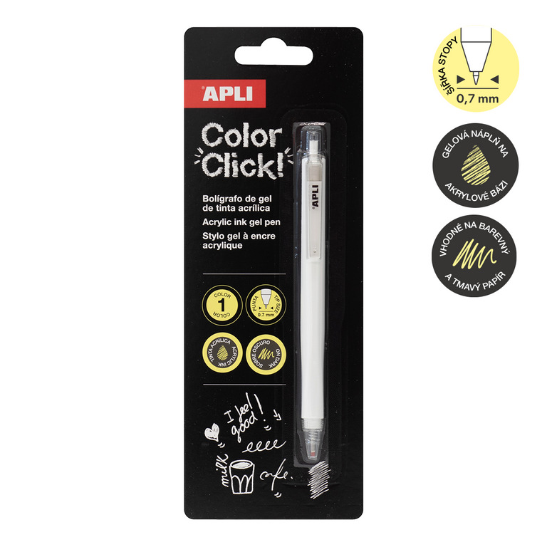 Akrylový gelový roller APLI - Color Click, 1 ks, blistr, bílý