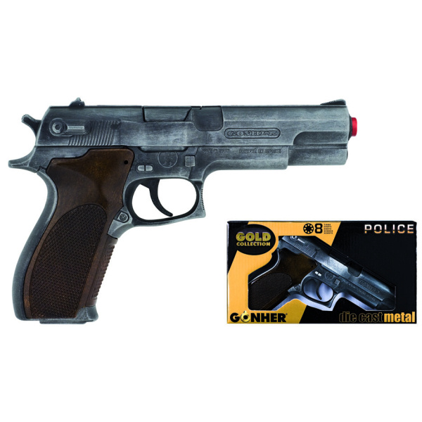 Alltoys policení pistole gold colection stříbrná kovová 8 ran