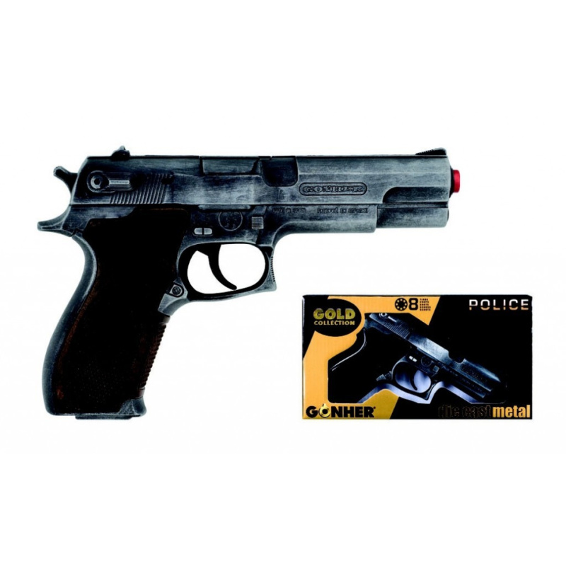 Alltoys policení pistole gold colection stříbrná kovová 8 ran