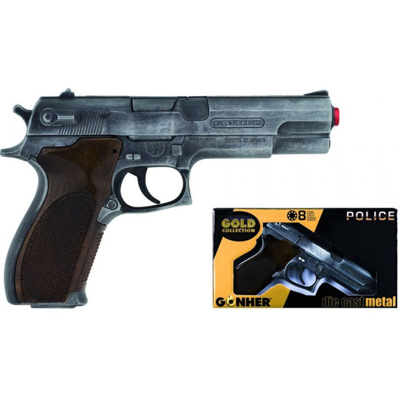 Alltoys policení pistole gold colection stříbrná kovová 8 ran