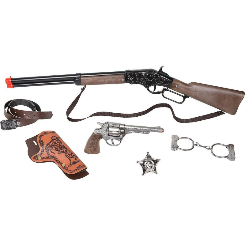 Alltoys kovbojská sada velká puška revolver pouta šerifská hvěz