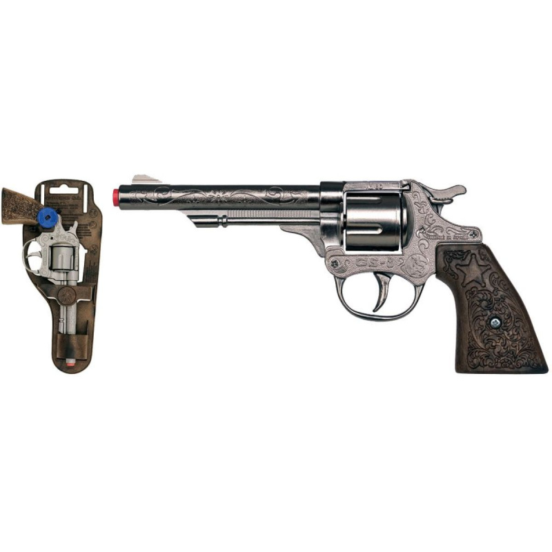 Revolver kovbojský stříbrný, kovový - 8 ran