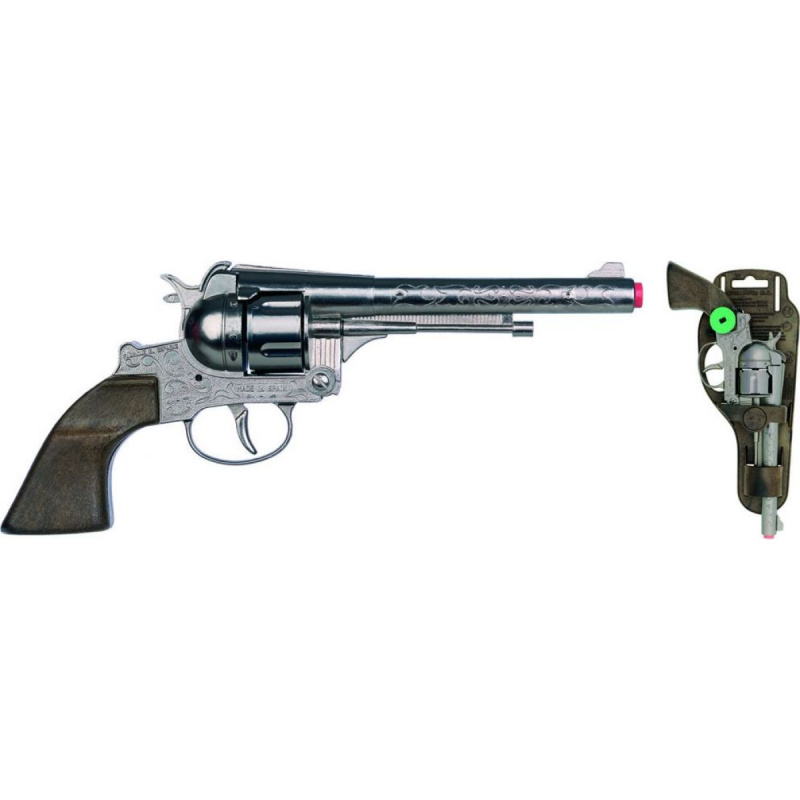 Revolver kovbojský stříbrný, kovový - 12 ran