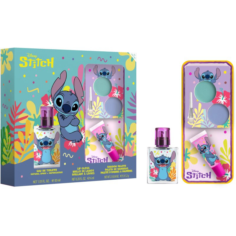 Air-Val Stitch Dárkový set toaletní voda, lesk na rty a oční stíny 3 ks