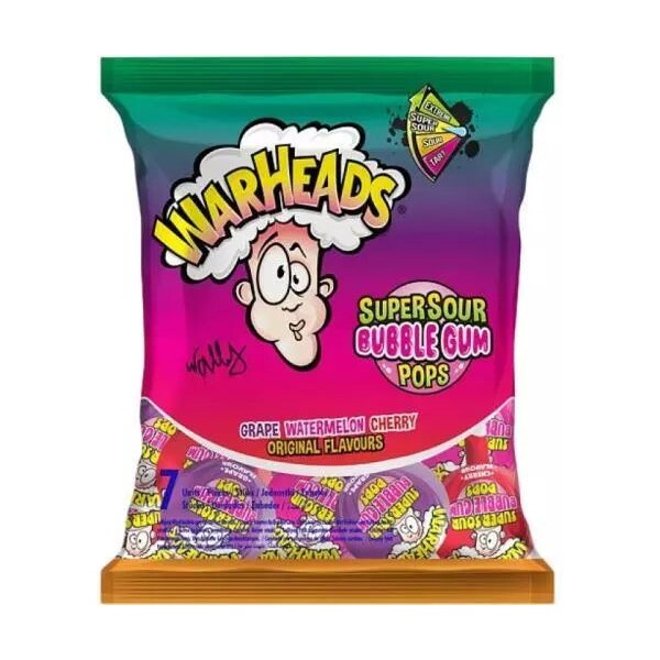 Lízátka se žvýkačkou Warheads - Ovocné příchutě 105 g (7x15 g)