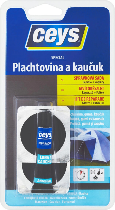 Lepidlo na plachtovinu a kaučuk 7 ml + 4 záplaty CEYS