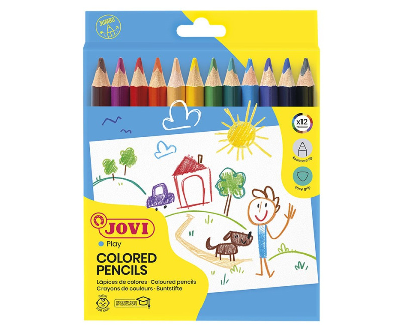 Pastelky JOVI dřevěné Maxi - silné, trojhranné 12 kusů