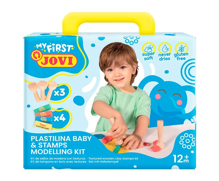 JOVI BABY plastelína 4 x 38 g + 3 dřevěná razítka