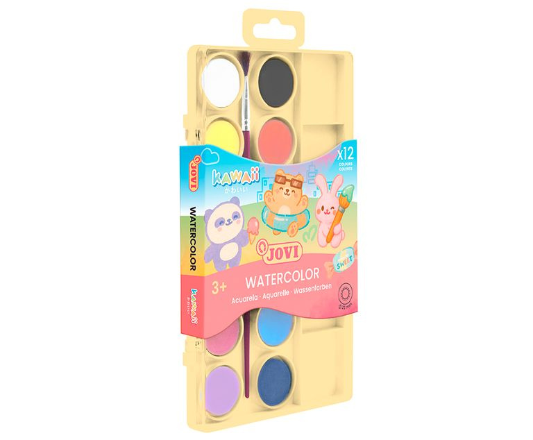 Vodové barvy JOVI Kawaii - 12 ks + štětec
