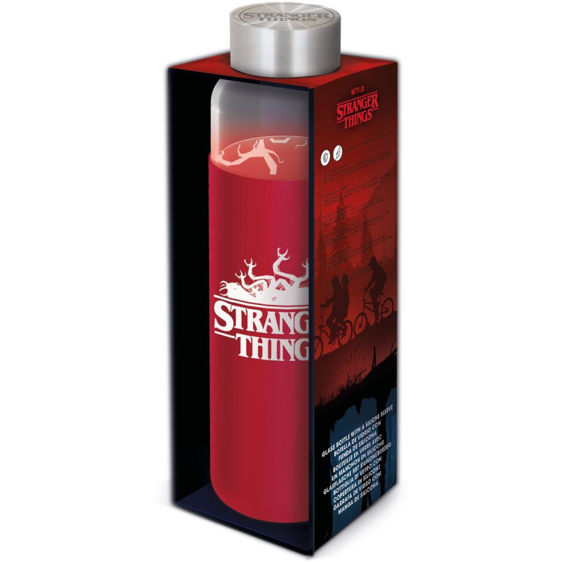 Skleněná láhev se silikonovým návlekem s motivem Stranger Things