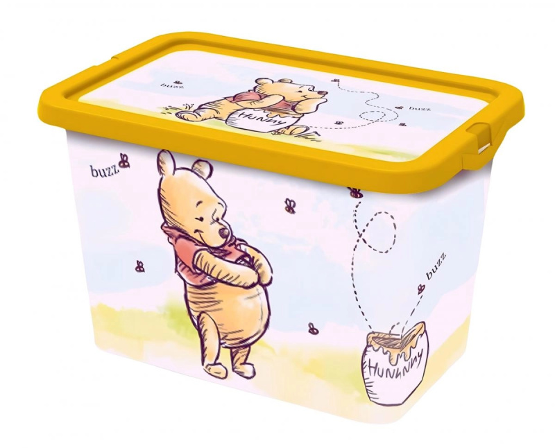 Stor úložný box s víkem na klip Medvídek Pů