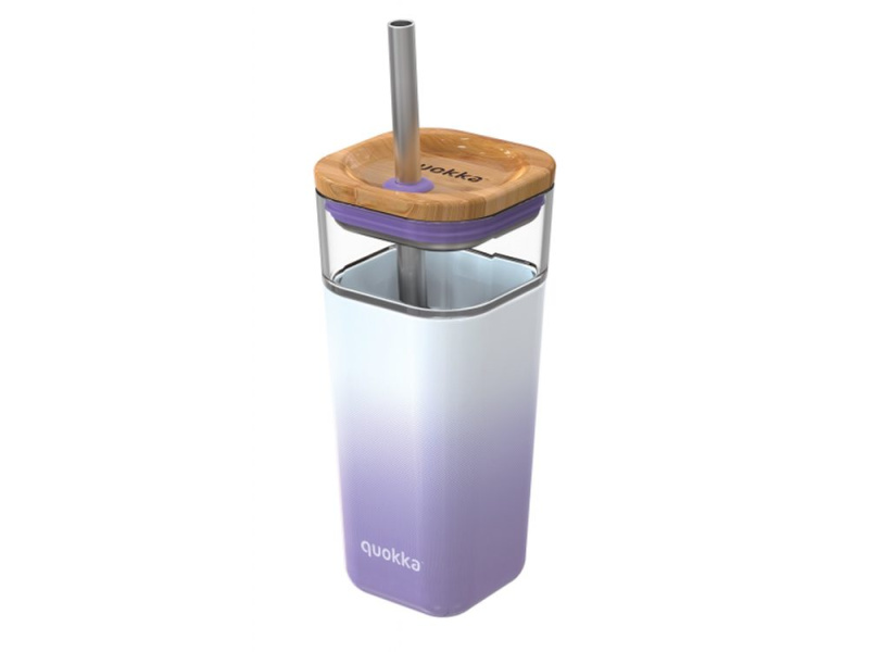 Quokka Skleněný cestovní hrnek s brčkem Liquid Cube: Lilac Gradient 540ml