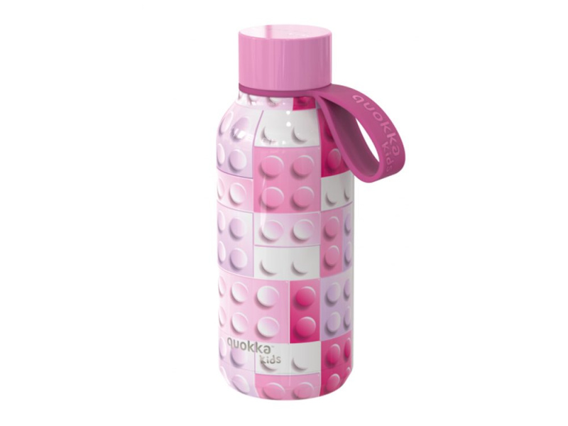 Quokka Solid Kids termoláhev s poutkem Pink Bricks 330 ml