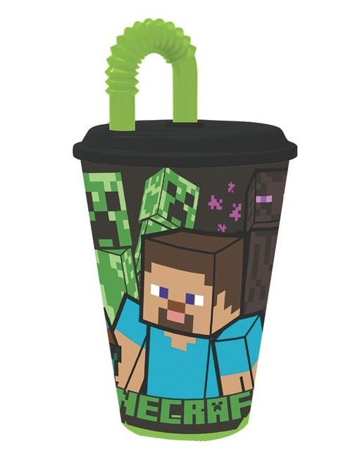 Hrnek na vodu s brčkem pro děti STOR 40430 430 ml Minecraft (černý)