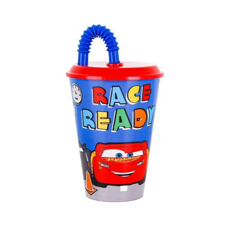 Stor Plastový kelímek s brčkem a víčkem Cars 430 ml