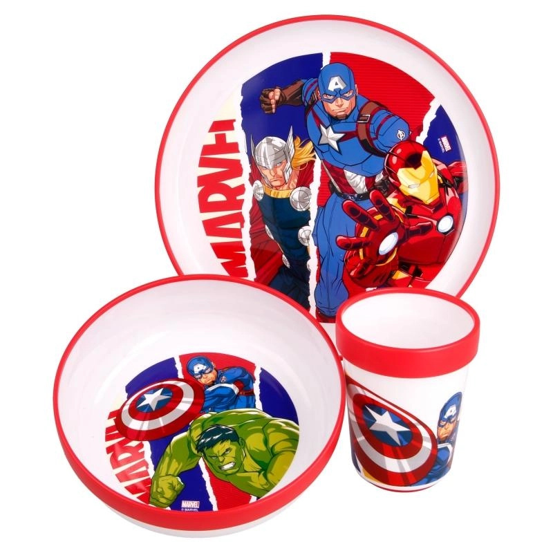 Plastová jídelní sada Marvel Avengers pro děti (talíř, miska a kelímek) - 1 kus