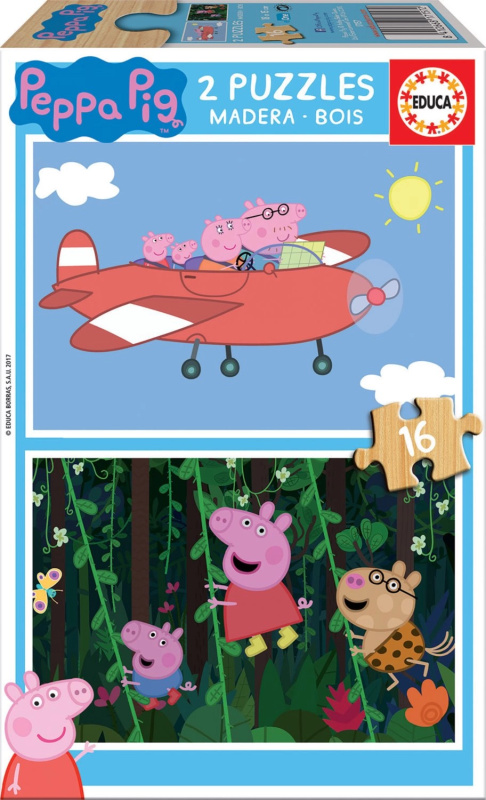 EDUCA Dřevěné puzzle Prasátko Peppa 2x16 dílků