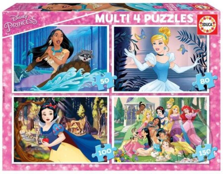 EDUCA Puzzle Disney princezny 4v1 (50,80,100,150 dílků)